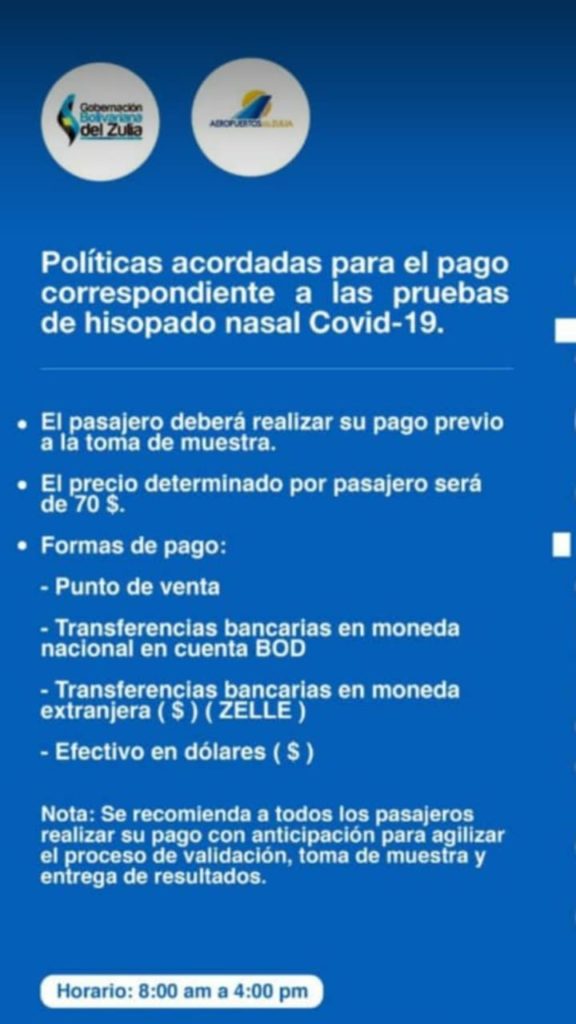 Estas son las normas para la aplicación de pruebas COVID-19 en aeropuertos del Zulia